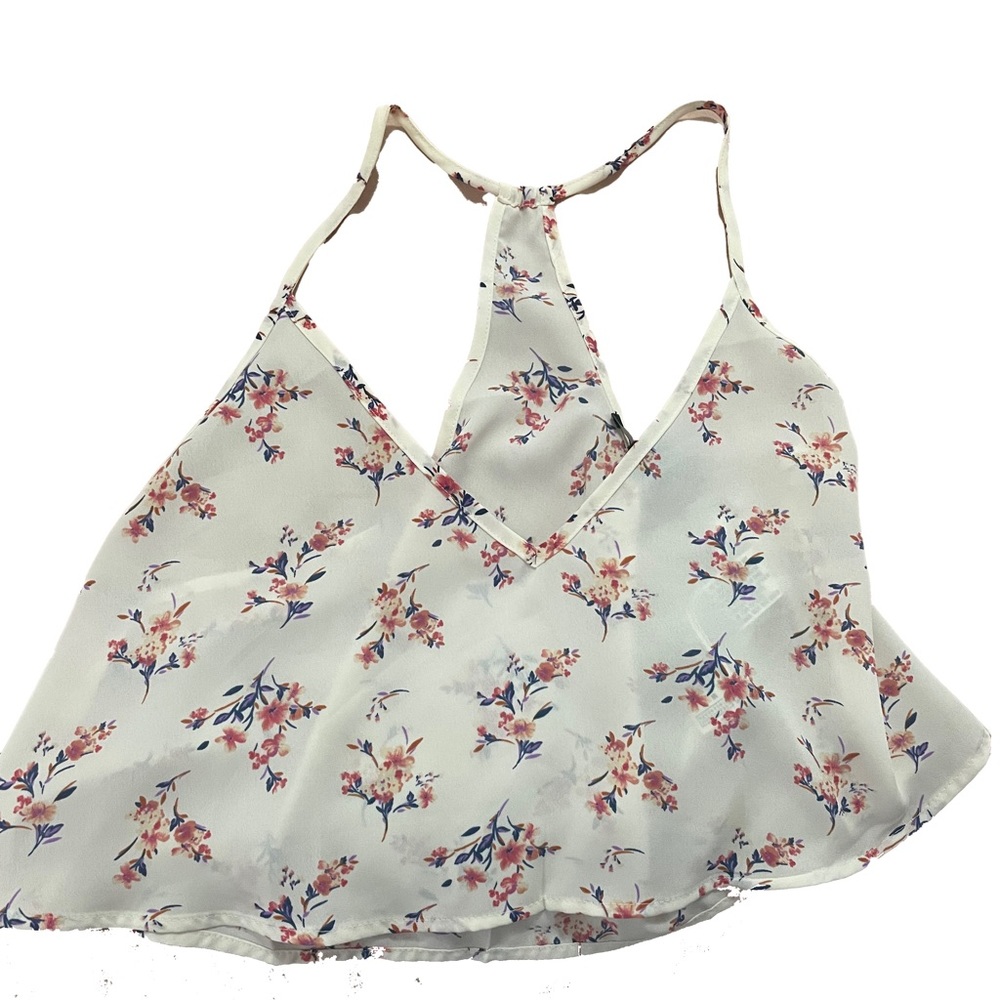 Forever 21 Floral Print Cream and Pink V-Neck Cami